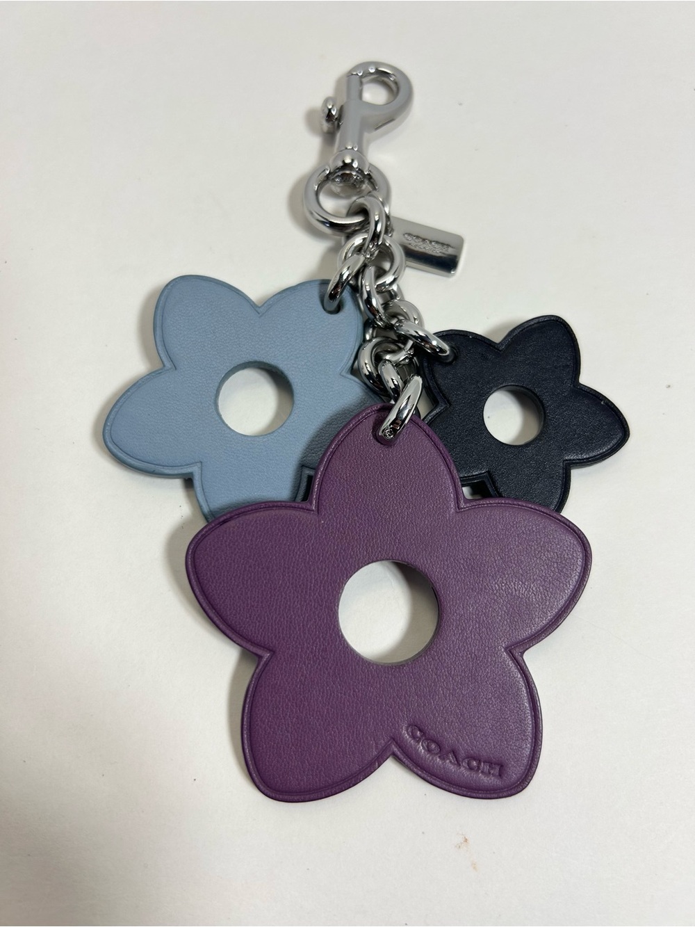 Coach Leather Wild Flower Trio Bag Charm in Purple, Light Blue, Black